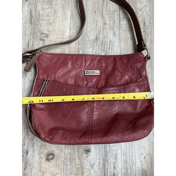 Stone Mountain Shoulder Bag Red Leather Vintage Y2K Brown Accent Purse - Picture 7 of 12